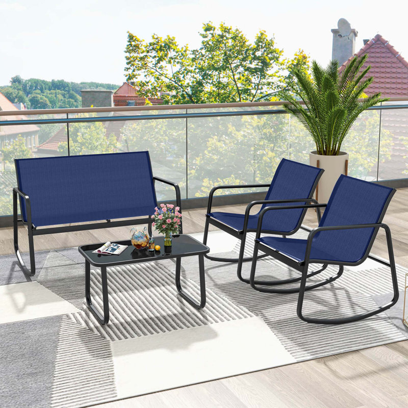 Siyah 4 - Person Patio Conversation Set with Cushions, Navy