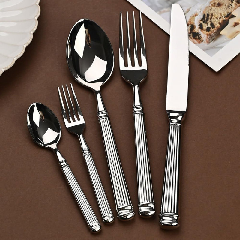 Ensemble de couverts de luxe en acier inoxydable forgé avec poignée à colonne romaine - couverts polis miroir pour les repas, les réceptions et les cadeaux