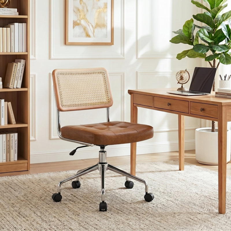 Chaise de bureau pivotante en similicuir Ayris, Brun
