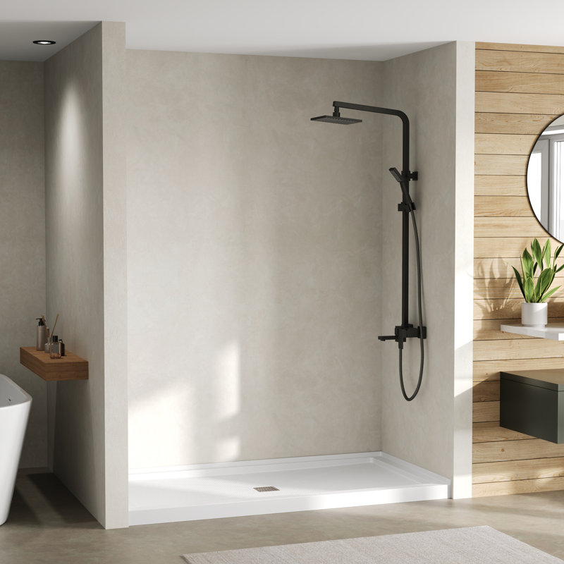 DeerValley 72"L x 36"W Shower Base in White, SMC Rectangle Single-Threshold Shower Pan, Center Drain, Non-Slip Shower Tray, Drain Cover Included,