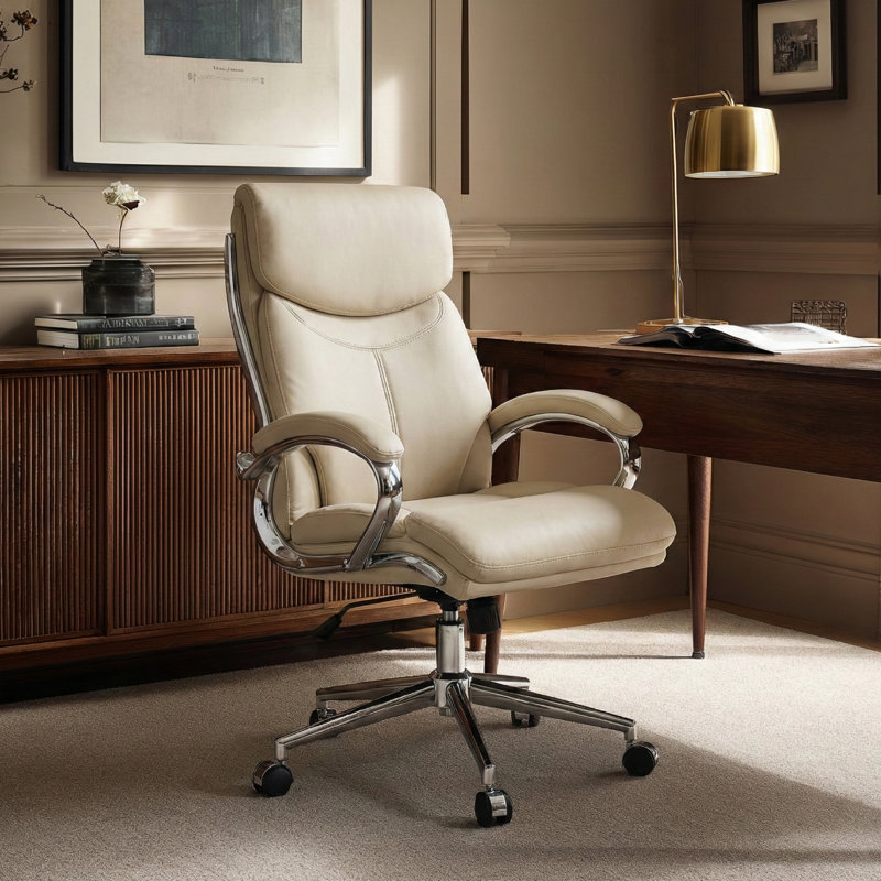 Chrome Office Chair – Smooth Recline & Rocking, Effortless Assembly, Beige