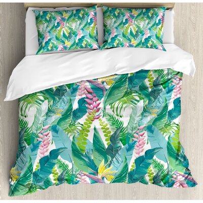 Leaf Summer Spring in Exotic Island with Flowers Plumeria Lilac Duvet Cover Set -  Ambesonne, nev_36060_king