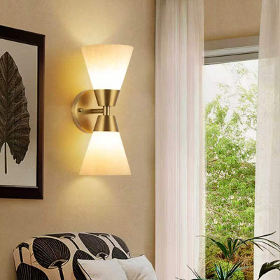  Alabaster Wall Sconce Modern Glass Shade Wall Light for Bedroom Living Room