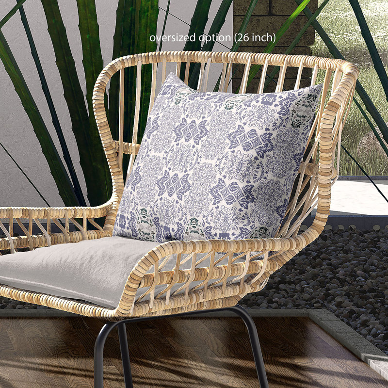 Housse et insert de coussin carré en polyester intérieur / extérieur, 16 po x 16 po, Blanc, bleu, gris
