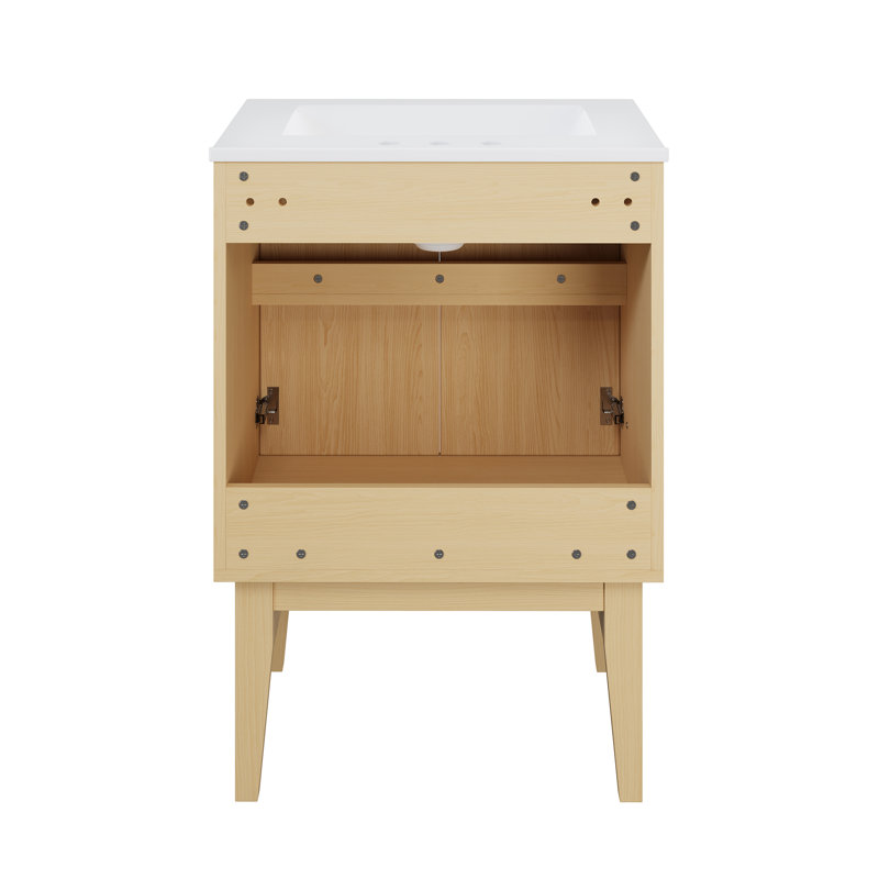 Meuble-lavabo autoportant 24 po Bosse en chêne naturel avec comptoir Bosse, Chêne naturel, Blanc, Trou unique
