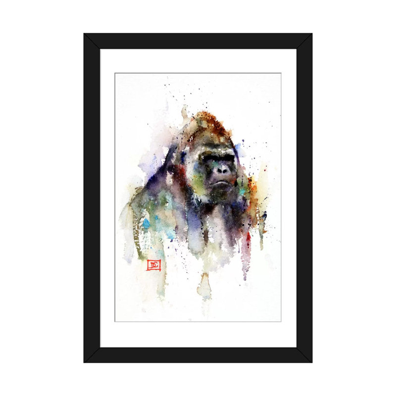 « gorilla », reproduction d’art sur toile tendue, H 24 po x l 16 po x P 1 po, Papier d'art encadré noir, Blanc