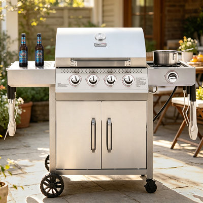 Royal Gourmet 4-Burner Gas Grill with Side Burner, 49,000 BTU Gas Grill for Outdoor, Silver