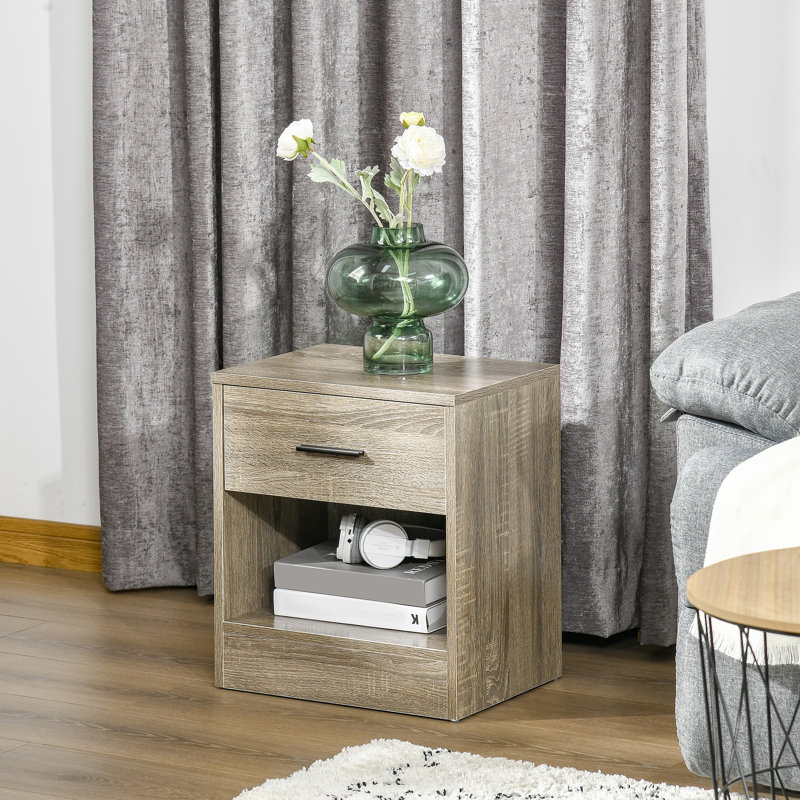 Side Table, Small End Table With Storage Shelf And Drawer, Modern Bedside Table For Bedroom