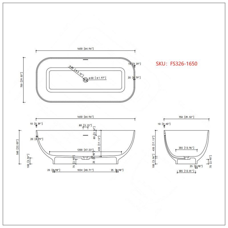 65" Solid Surface Soaking Bathtub