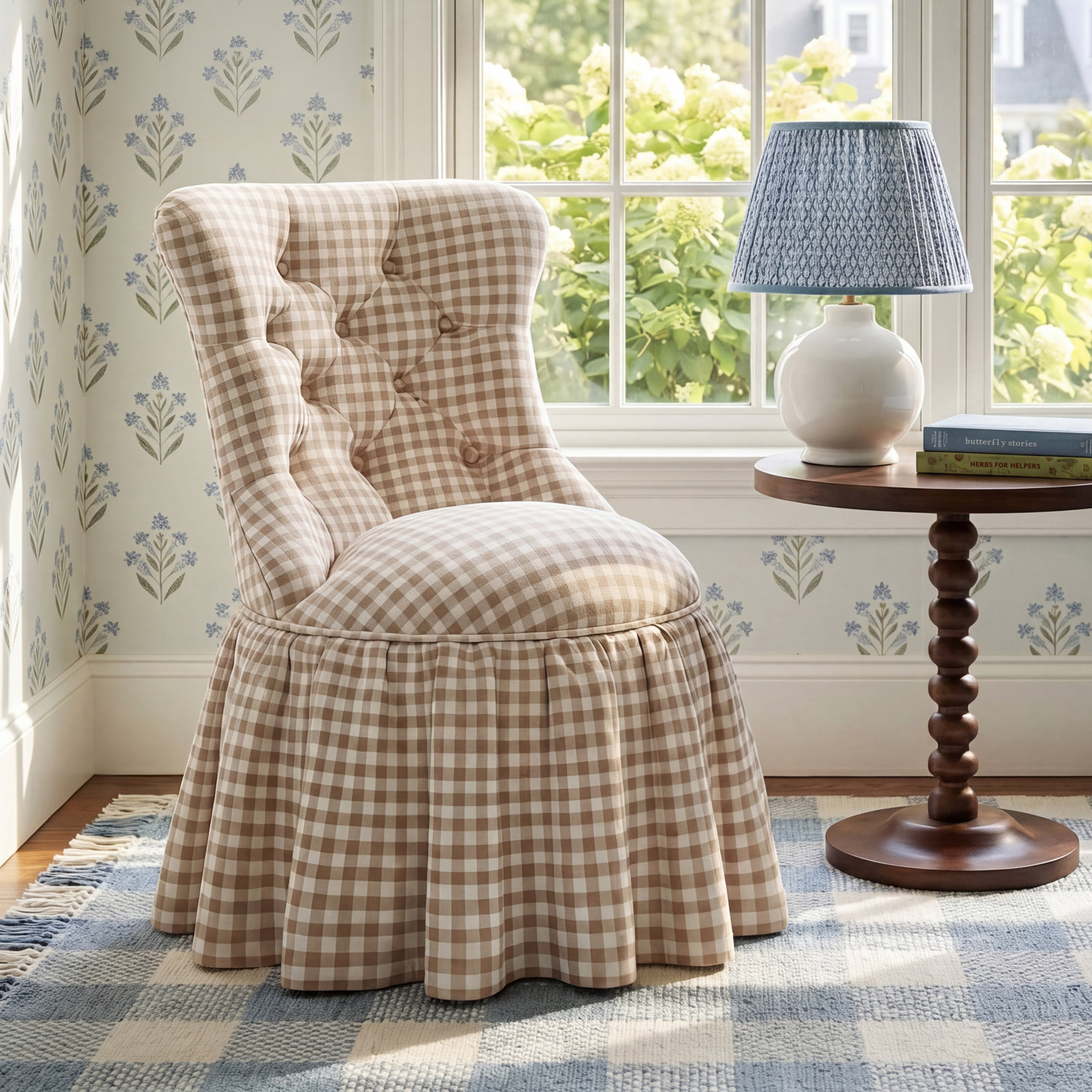 Minnie Upholstered Side Chair, Texture Block Blue