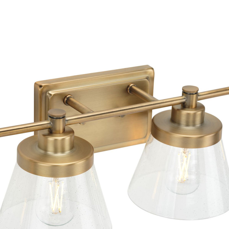 Rayleigh 4 - Light Vanity Light with Seeded Glass Shades, Vintage Brass