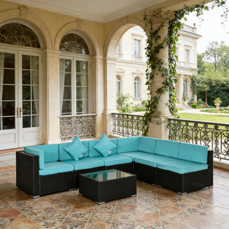 Canapés de patio modulaires en rotin, structure en acier, style extérieur moderne