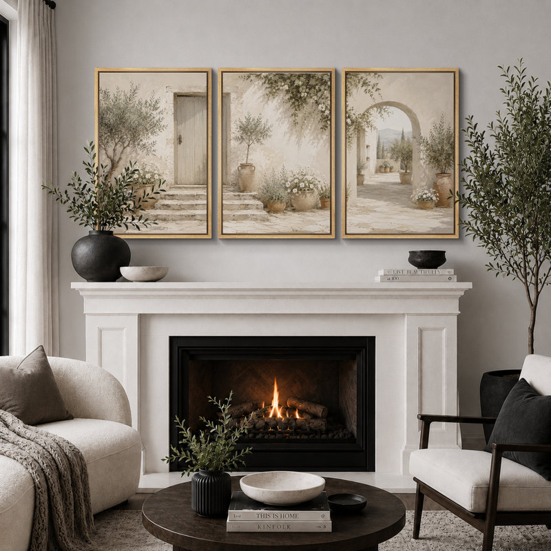 «Rustic Olive Courtyard Archway», impression sur toile encadrée, impression sur toile, 3 pièces, H 36 po x l 72 po x P 1,5 po
