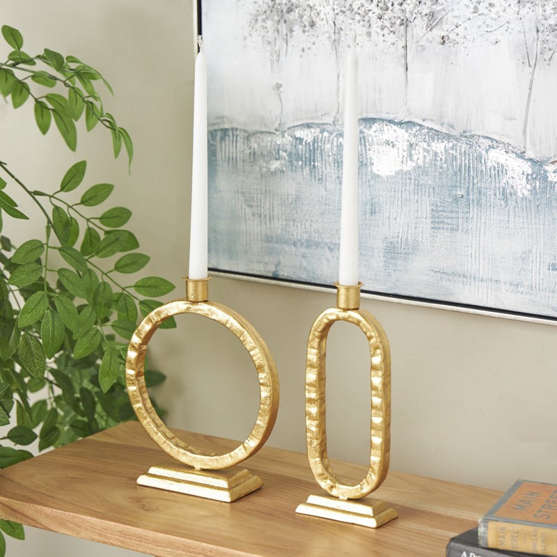 Mid-Century Gold and Wood Circular Planter Set, 24" & 20"H