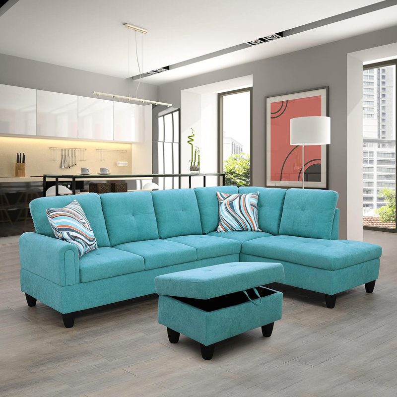 Canapé modulaire en tissu 3 pièces 3 pièces, Oui, Tissu bleu