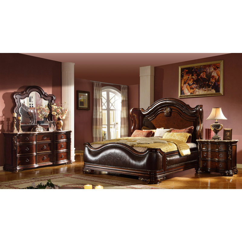 Ensemble de chambre à coucher 4 pièces Bella en bois de noyer foncé Bella