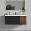 Meuble-lavabo 48 po en noyer avec lavabo à surface solide blanc brillant et tiroirs noirs doux, meuble-lavabo mural flottant pour salle de bain moderne, sans drain ni robinet