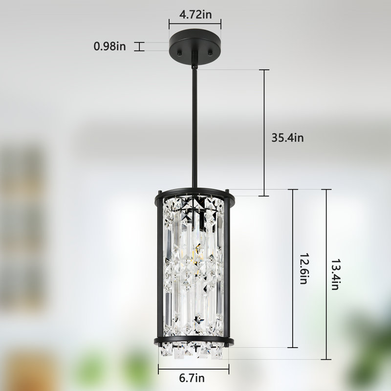 1-Light Crystal Pendant Lighting, Matte Black