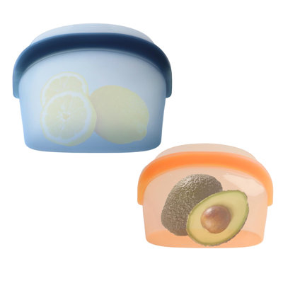 Paquet de 3 sacs de rangement en silicone réutilisables 17 oz 34 oz 51 oz bleu / orange