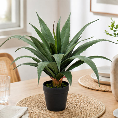 13 in Black Pot Faux Plants, Artificial Agave Plant with Black Pot, Agave Plant Artificial, UV Protected Fake Agave Plant, Faux Agave Plant for Indoor & Outdoor Home Decor