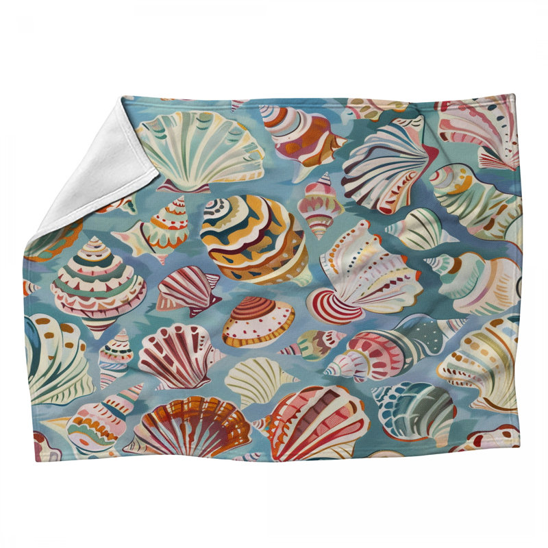 Jeté en molleton Shells - Jetés côtiers pour canapés ou lits, L 80 po x l 60 po