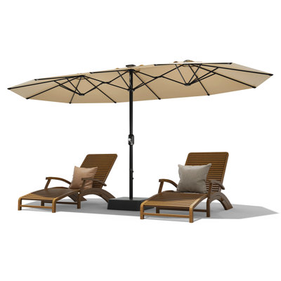 Très grand parasol à double face de 15 pi / beige avec base en croix et sac de sable inclus - Pare-soleil à couverture large pour la cour de jardin de piscine et les grands espaces extérieurs