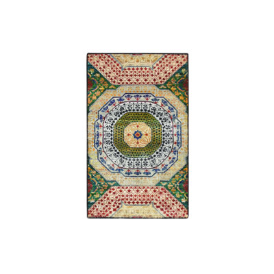 Tapis oriental jaune en laine et soie noué à la main 3 pi 0 po x 5 pi 1 po - MOA10275728
