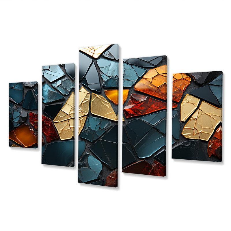 Cubic Mosaic Marble Tiles V - Art mural en marbre abstrait multipanel pour le salon