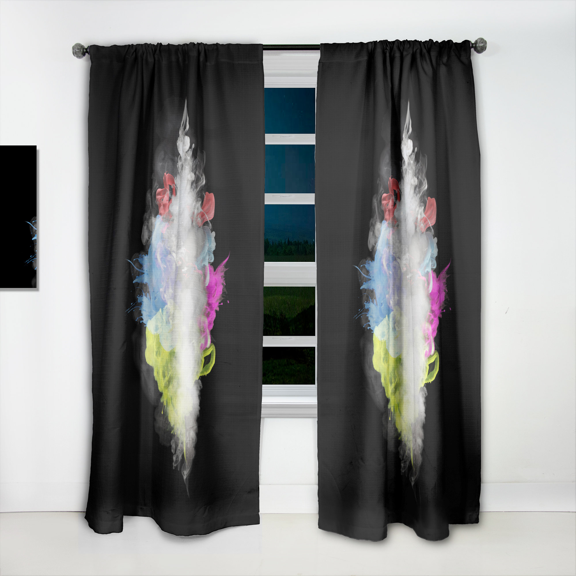 Design Art Abstract Semi-Sheer Thermal Rod Pocket Single Curtain Panel ...