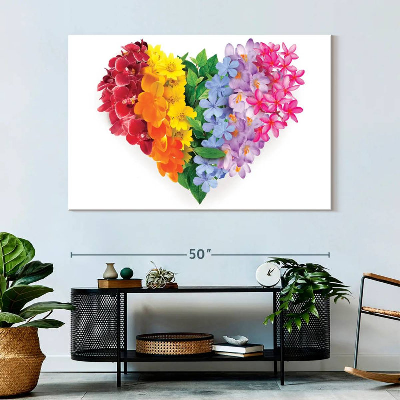 Rainbow Floral Heart Canvas Print, 34" H x 51" W x 1.25" D