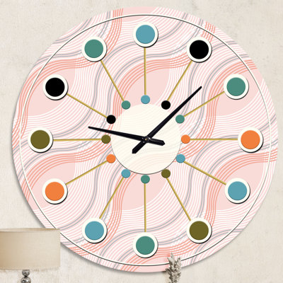 Horloge murale rose Mid-Century