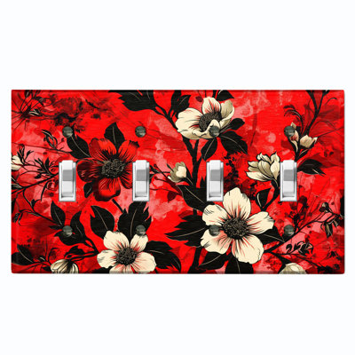 Metal Light Switch Plate Cover; US Standard Size 4 Gang Toggle - Vivid Flower Blossoms