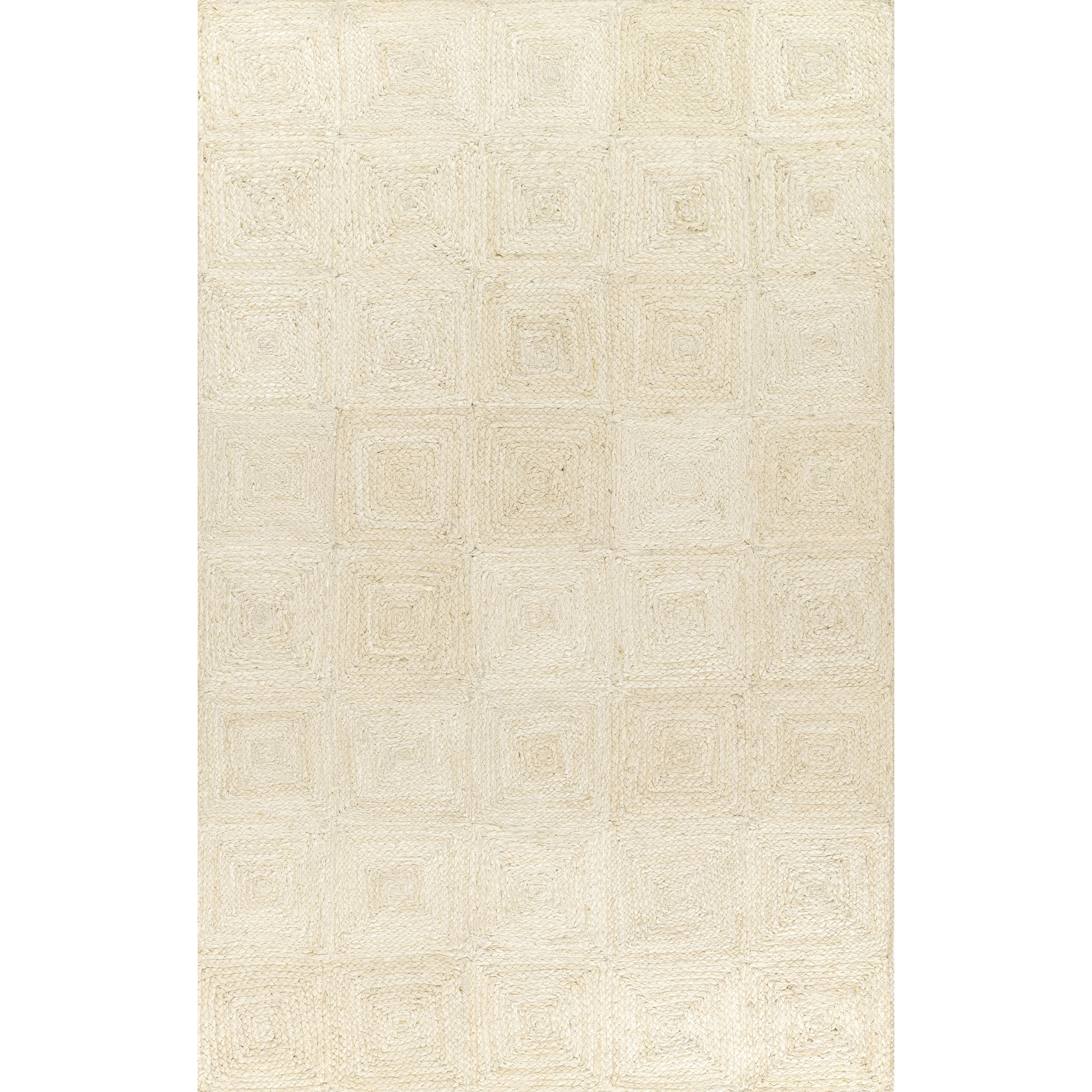 Momeni Maritime Hand Woven Jute Geometric Ivory Area Rug Runner, Rectangle 5' x 7'6"