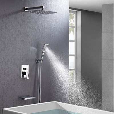 Single-Handle 3-Spray Square High Pressure Shower Faucet with Spout 12 in. Shower Head (Valve Included)