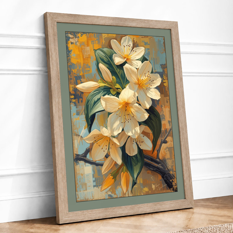 Golden Branch in Spring Botanical - Framed Print, A1 - 84.1 x 59.4 cm, Oak
