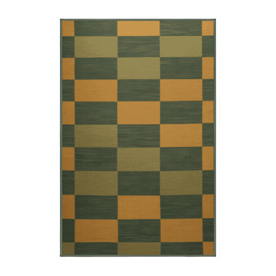 Machine Washable Checkered Green Area Rug