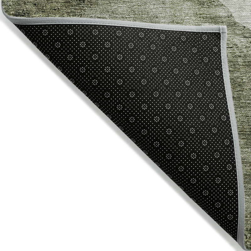 3' X 5' Olive Green And Beige Abstract Washable Indoor Outdoor Area Rug