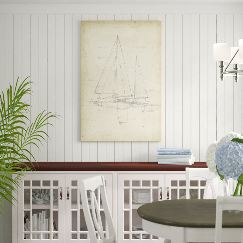 'Sailboat IV' by Ethan Harper - Drawing Print, 122cm H x 81cm W, Black Floater Framed