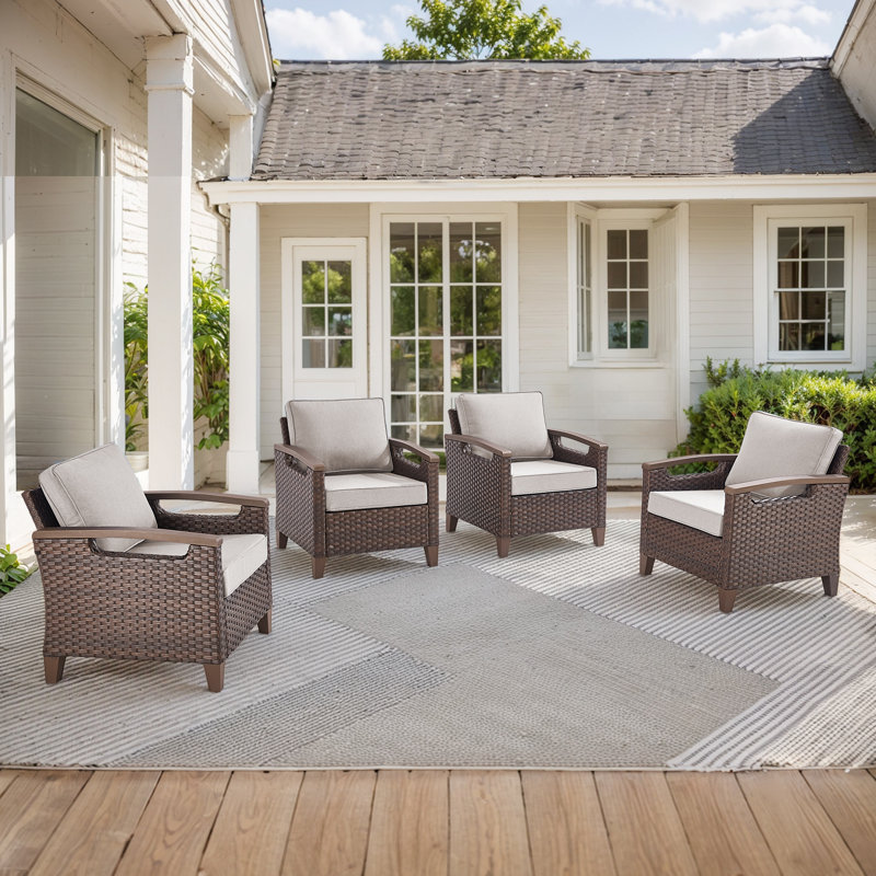 Arundel All-Weather Wicker Chairs With 4 Inch Cushions (Set Of 4), Beige
