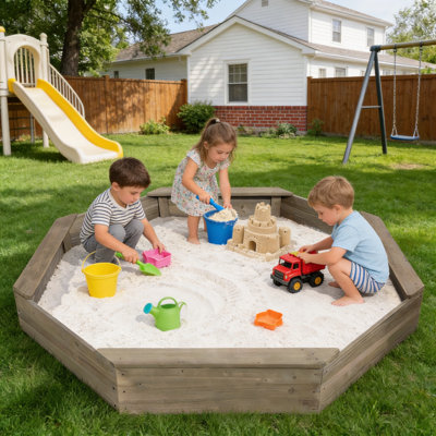 Wooden Octagonal Sandbox with Cover for Children