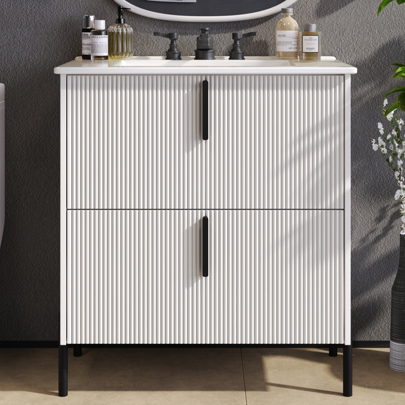 Brinlo 30" Freestanding Bathroom Vanity With Fluted Drawer Fronts And Ceramic Sink, White