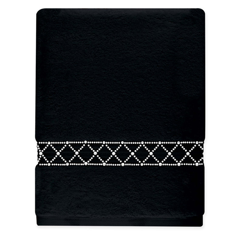 Sparkles Home Atlas Rhinestone Bath Towel | Glamorous Cotton Terry Towel with Glittering Cross Design, Black