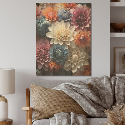 Mums Burst With A Spectrum Of Colors Depicted I  Mums Wood Art On Natural Pine Wood