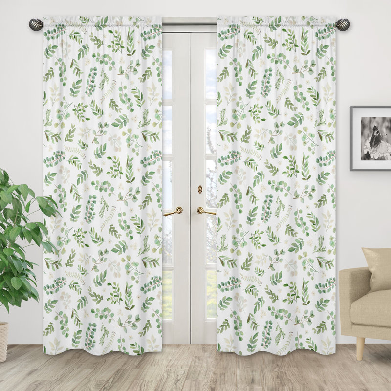 Paire de rideaux semi-transparents avec passe-tringle, Vert/blanc