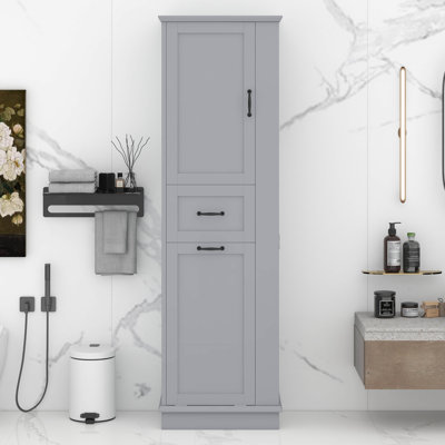 Grande armoire de rangement avec compartiment inclinable et tiroir, tablettes réglables, charnières à fermeture en douceur, poignées en alliage d'aluminium