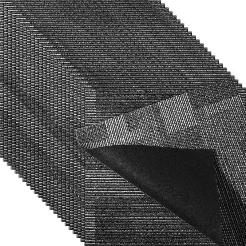 Carreaux de tapis réutilisables, carrés de tapis de 24 po x 24 po avec rembourrage attaché, carreaux de tapis rembourrés doux, installation facile pour le salon de la chambre à coucher (24 tuiles, gris mélangé)