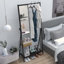 Portemanteau de style industriel avec miroir, portemanteau mural multifonctionnel avec rangement pour chaussures et cadre en aluminium pour entrée, salon, chambre à coucher