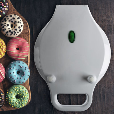 Mini Donut Maker, Durable, Nonstick Easy to Use Mini Baking Machine - Cooks 7 Mini Doughnuts at a Time - Glazed, Frosted with Sprinkles, Nuts, or Vegan Donuts, & More (White)