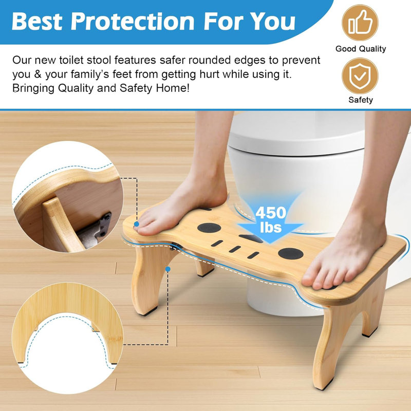 Bamboo Toilet Stool Foldable, 7 in Poop Stool for Bathroom