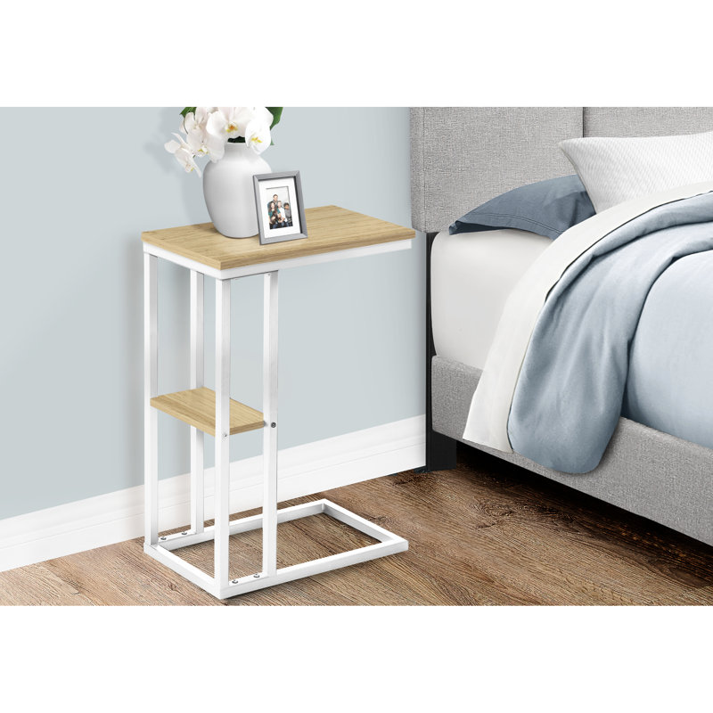 Support à collation contemporain - stratifié naturel, métal blanc, pour le salon et la chambre à coucher, table d'appoint et finition stratifiée requises, structure en métal, avec tablette